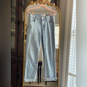 PAIGE Raw Hem Cuff Mid Rise Straight Leg Jeans